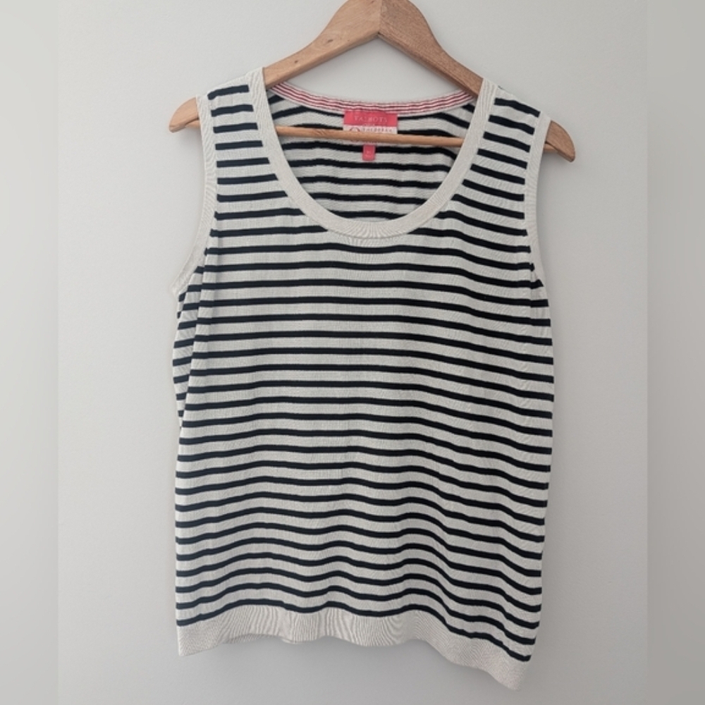 Talbots Black White Striped Tank Top 1X Sleeveless Knit Classic